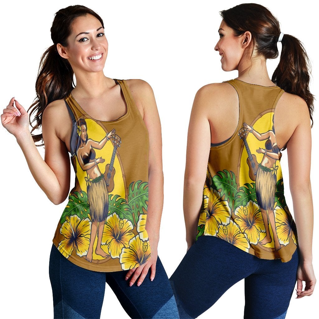 Hawaii Hula Girl Monstera Hibiscus Polynesian Racerback Tank Ha15501