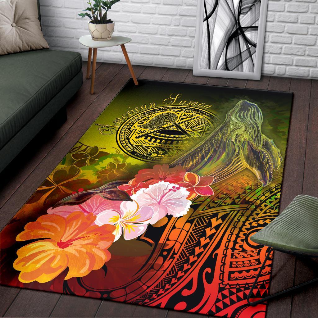 American Samoa Polynesian Area Rug – Humpback Whale With Tropical Flowers