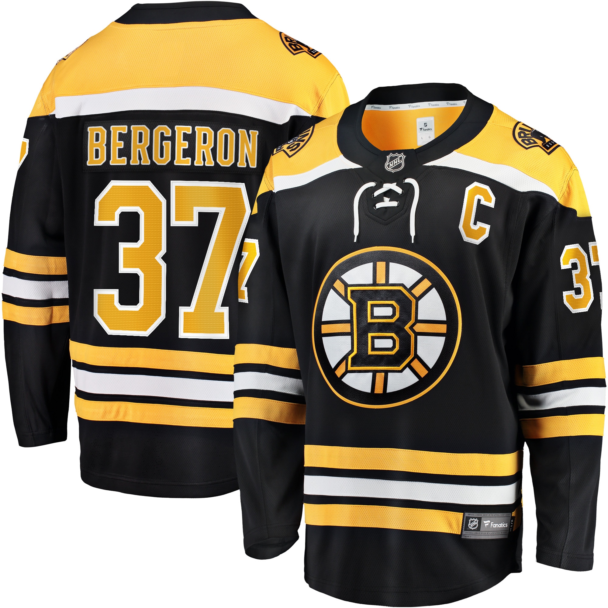 Men's Boston Bruins Patrice Bergeron Black Captain Patch Home Breakaway Jersey