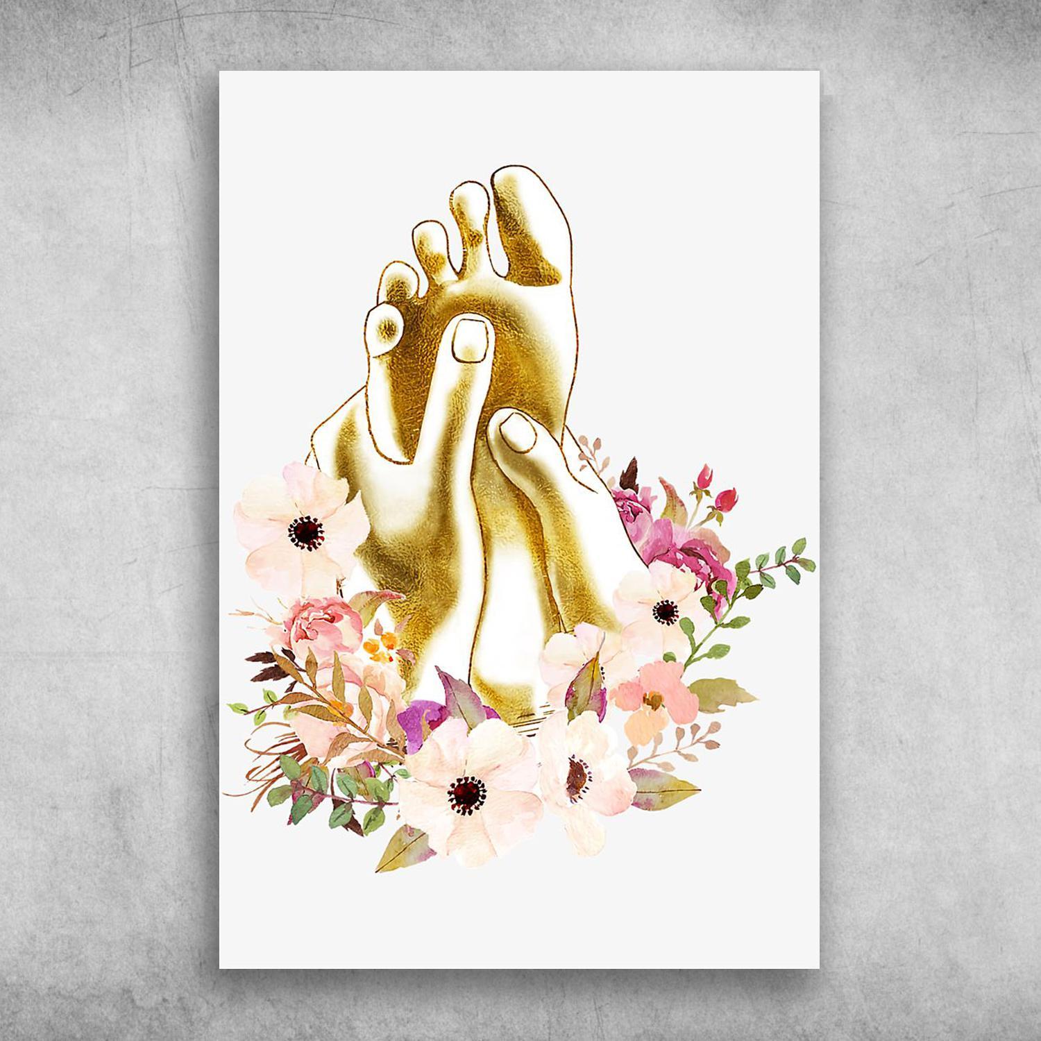 Beautiful Flower Foot Reflexology Foot Massage Poster Print Wall Art Canvas Wall Decor