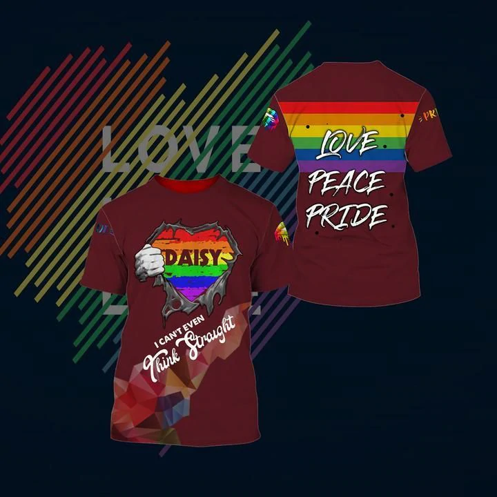 Custom With Name Rainbow Peace Sign, I Can’T Even Think Straight Shirt, Straight Pride Shirt, Shirt For Pride