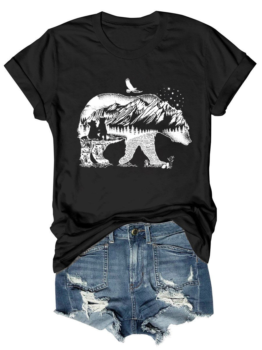 Unisex Bear Camping Cotton T-Shirt