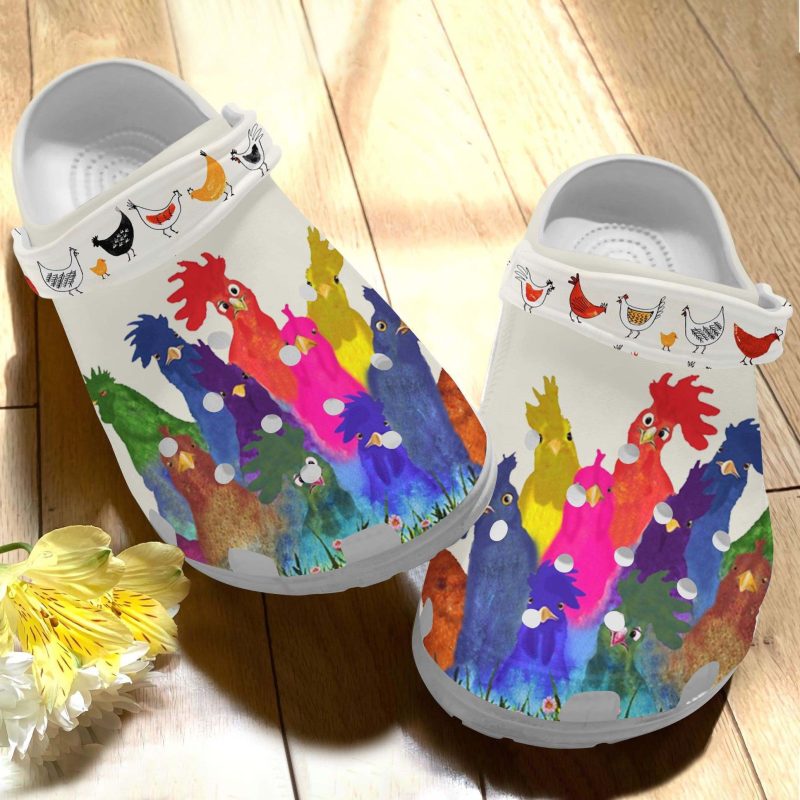 Water Color Rooster Croc Shoes For Birthday Day Girl – Colorful Chicken Shoes Crocbland Clog Gifts For Daughter Niece