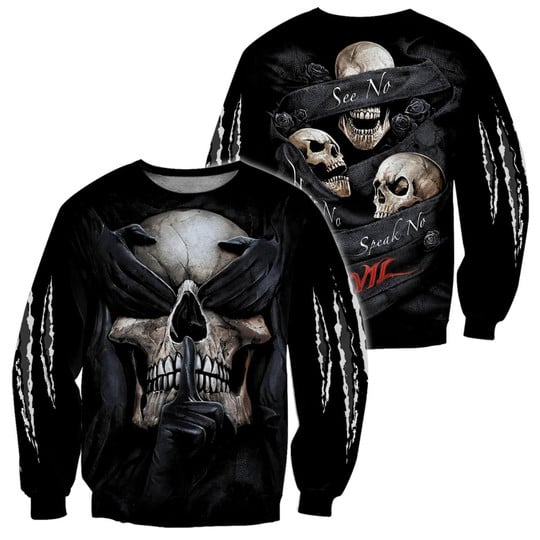 Skull No Evil Crewneck Sweatshirt All Over Print Sweatshirt For Women Sweatshirt For Men