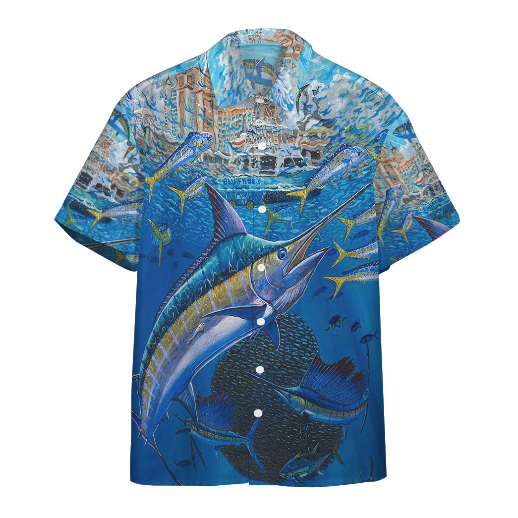 Gearhumans Marlin In Blue Water Custom Hawaiian Shirt Ha108793