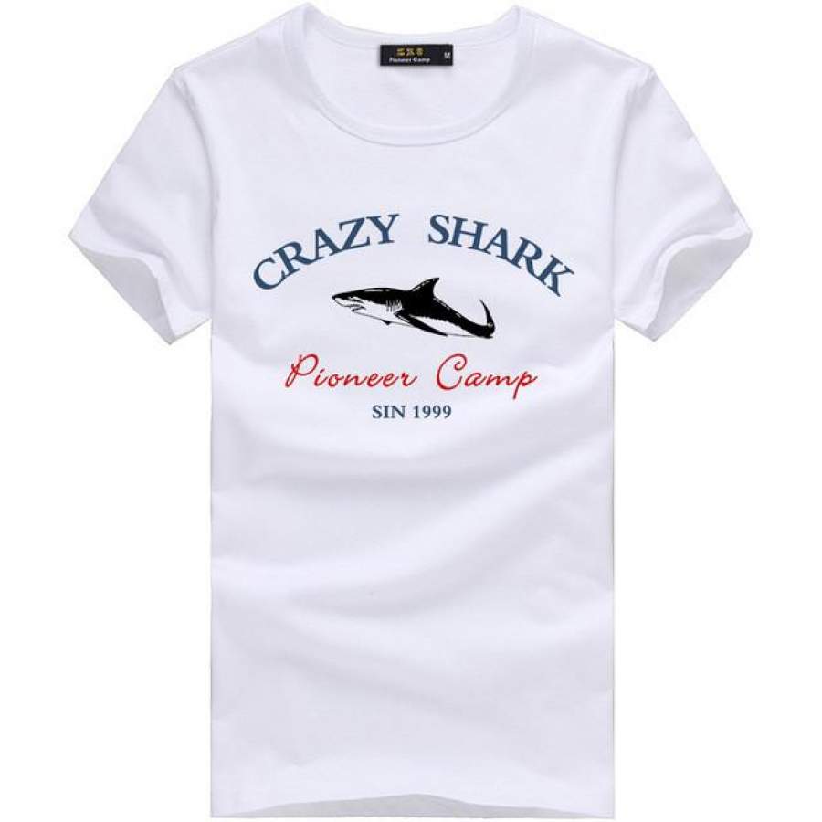 short summer men tshirt comfortable breathable blue t shirt male fashion cotton t-shirt shark pattern