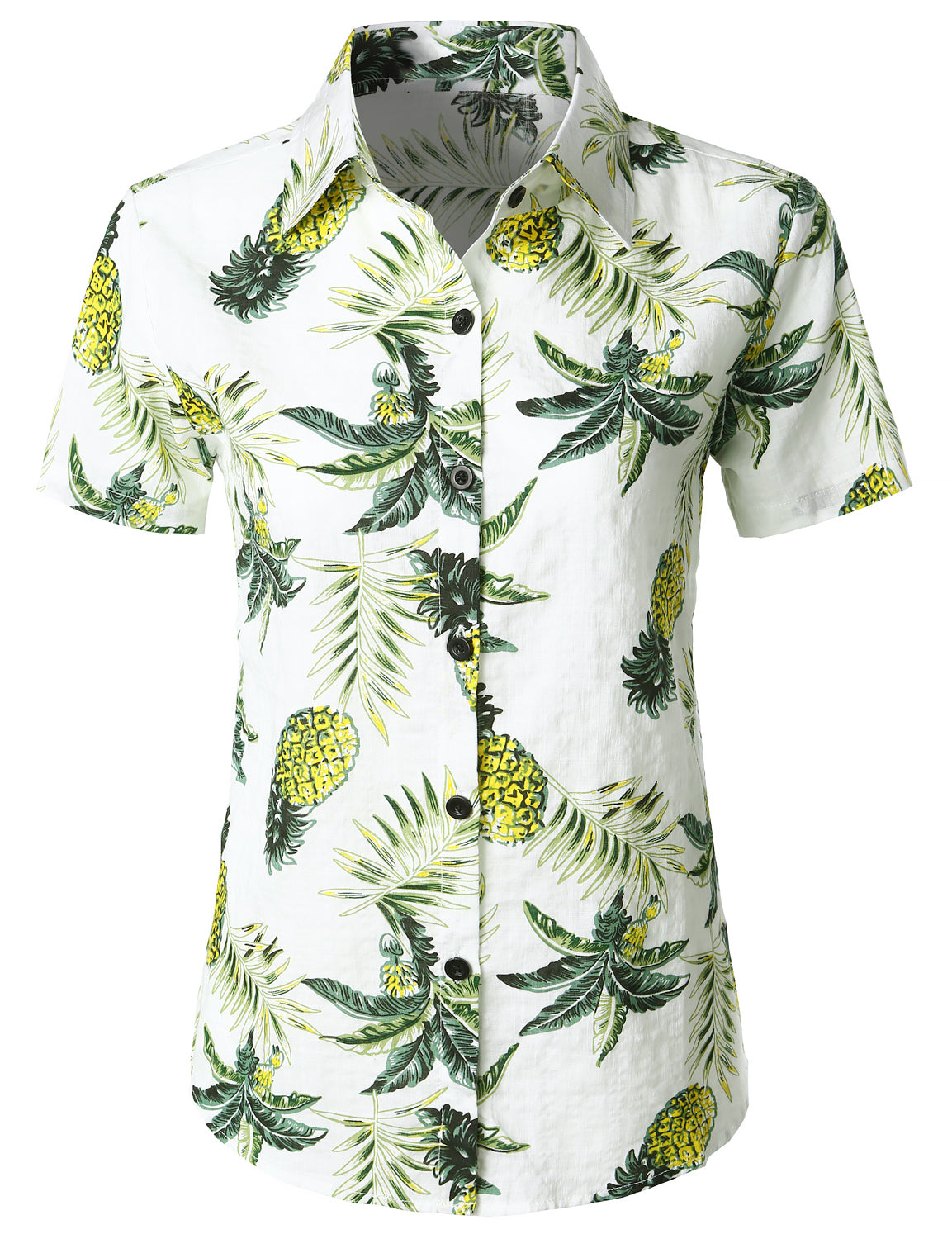 Pineapple Print Tropical Blouse Aloha Short Sleeve Hawaii Shirt Ha24841