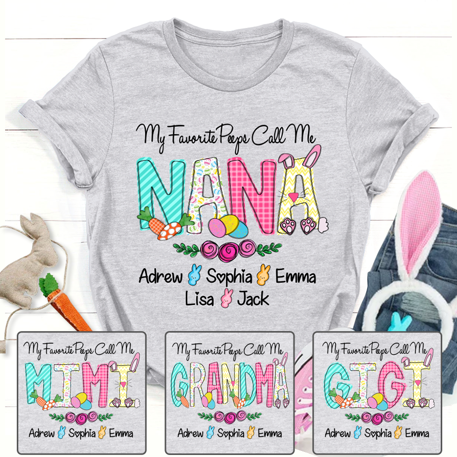 Personalized T-Shirt For Grandma Nana Bunny Cute Bunny & Easter Eggs Printed Custom Grandkids Name Easter Day Shirt