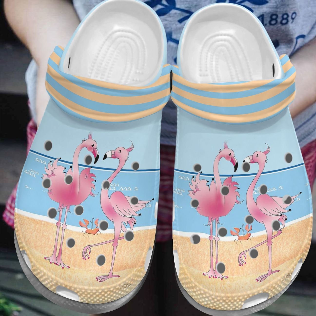 Flamingo Personalized Clog, Custom Name, Text, Color, Number Fashion Style For Women, Men, Kid, Print 3D On The Beach