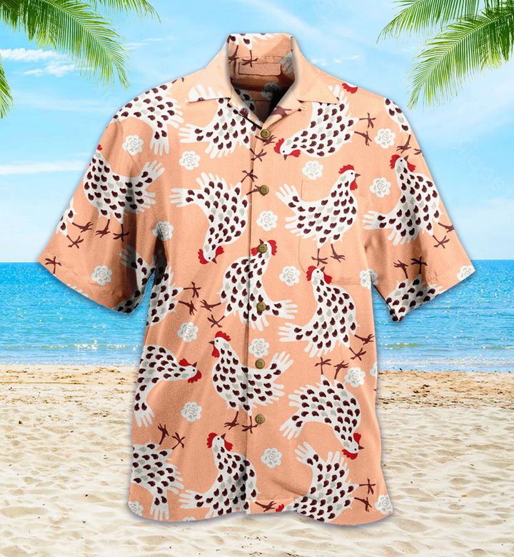 Chicken Flowers Orange Hawaii Shirt Ha75425