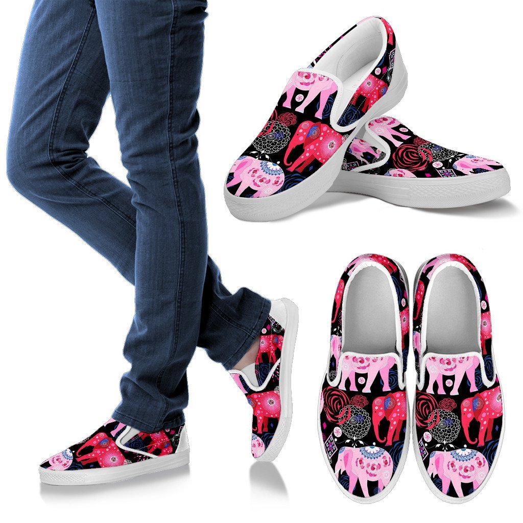 Pink Elephant Pattern Men Slip On Shoes