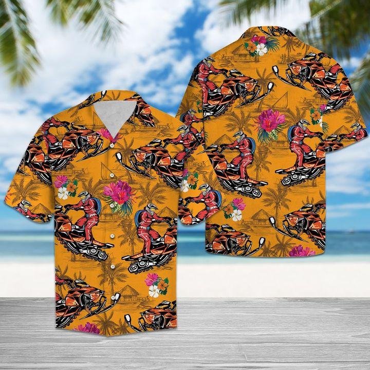 Snowmobiling Tropical Flowers Hawaiian Shirt – For Men And Women