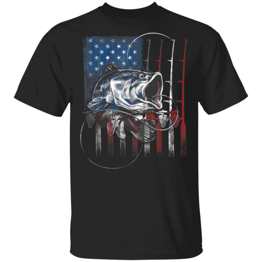 Fishing American Flag Vintage Tshirt USA Bass Fisherman Gift father’s day t shirts