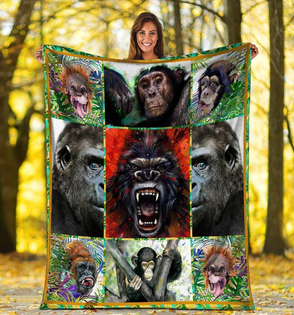 3d Monkey Wild Animals Printed Fleece Blanket