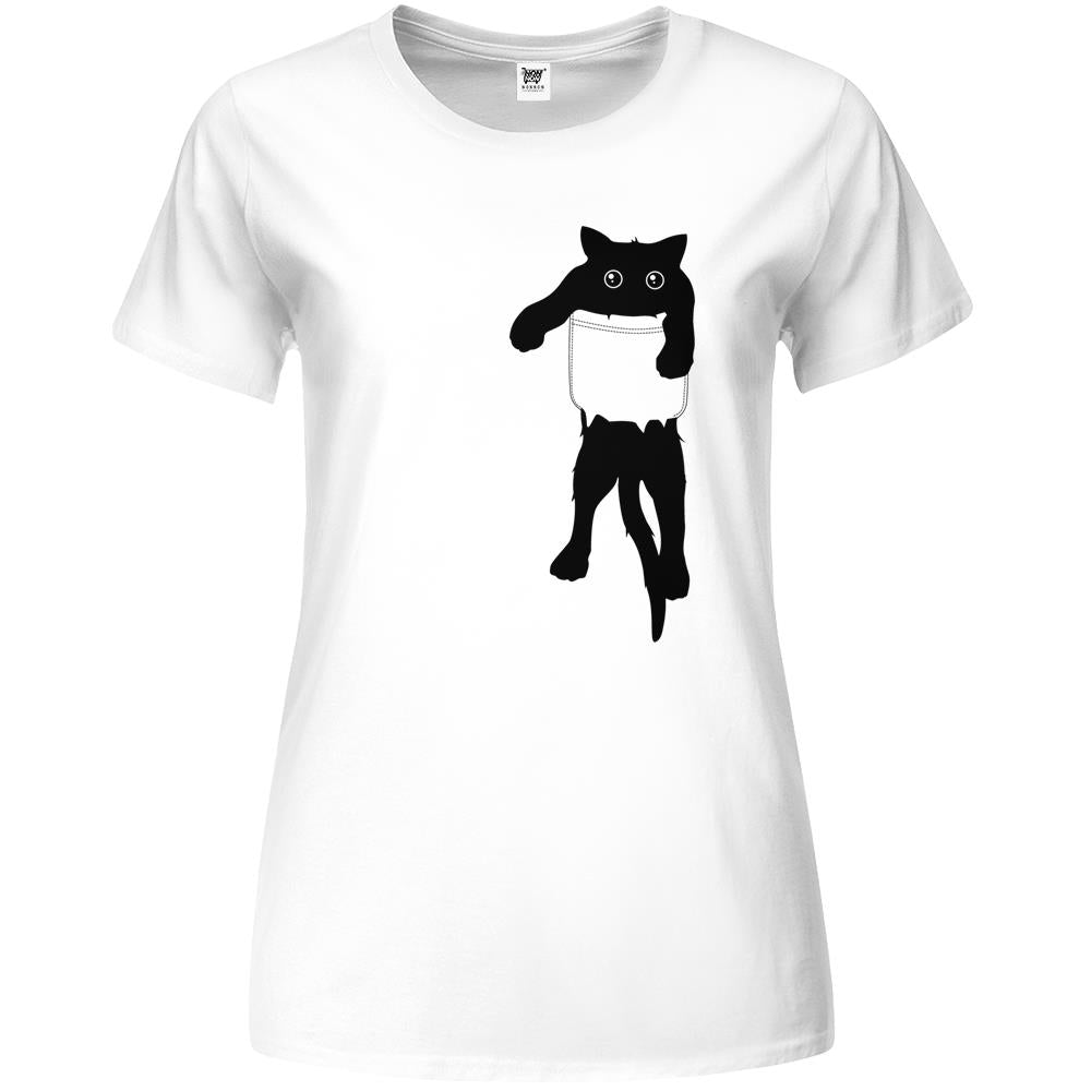 Hang Loose Black Cat Pocket Art Premium Womens T Shirts