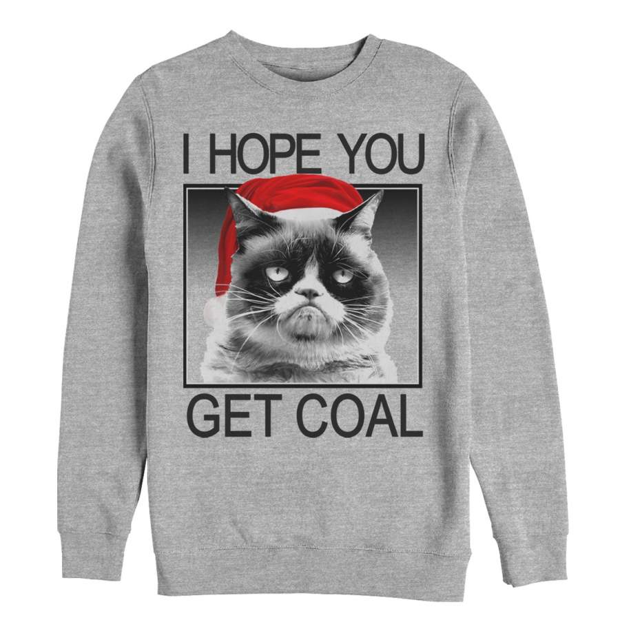 Grumpy Cat Men’s Christmas Get Coal  Sweatshirt Athletic Heather