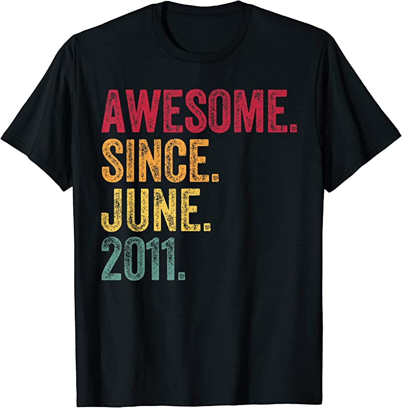 Awesome Since June 2011 10th Birthday 10 Years Old Vintage T-Shirt