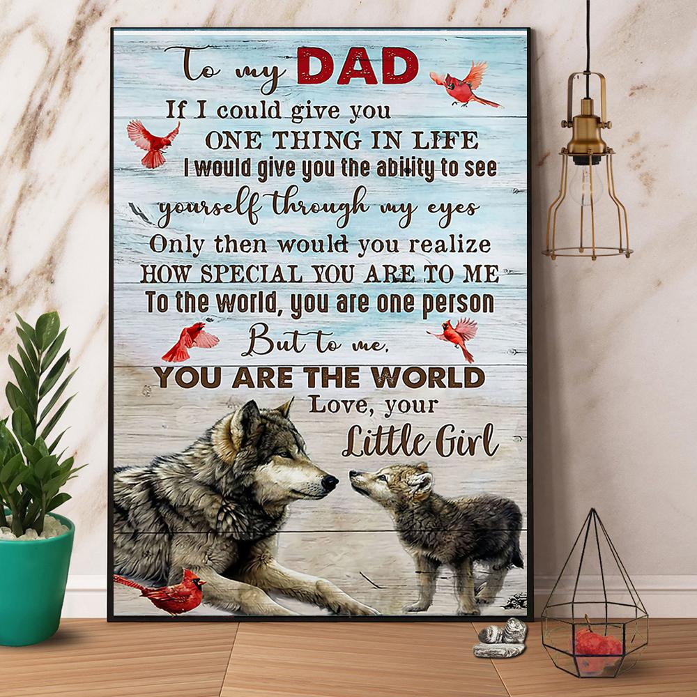 Wolf Cardinal Daughter To My Dad You Are The World,Poster & Canvas Gift For Father Birthday Home Decor Wall Art Visual Art