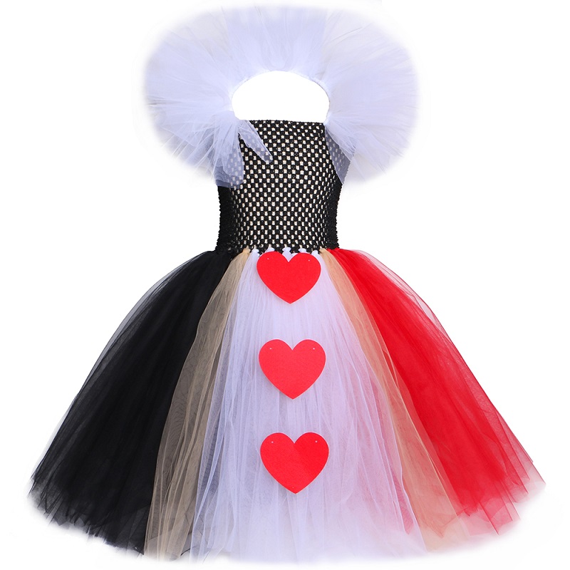 Black & Red Queen of Hearts Tutu Dress Girls Carnival Halloween Cosplay Wonderland Costume for Kids Fancy Holiday Party Dresses alx