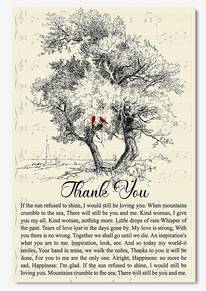 Vintage Thank You Lyrics Wall Art For Led Zeppelin Fan Couple Valentine Poster