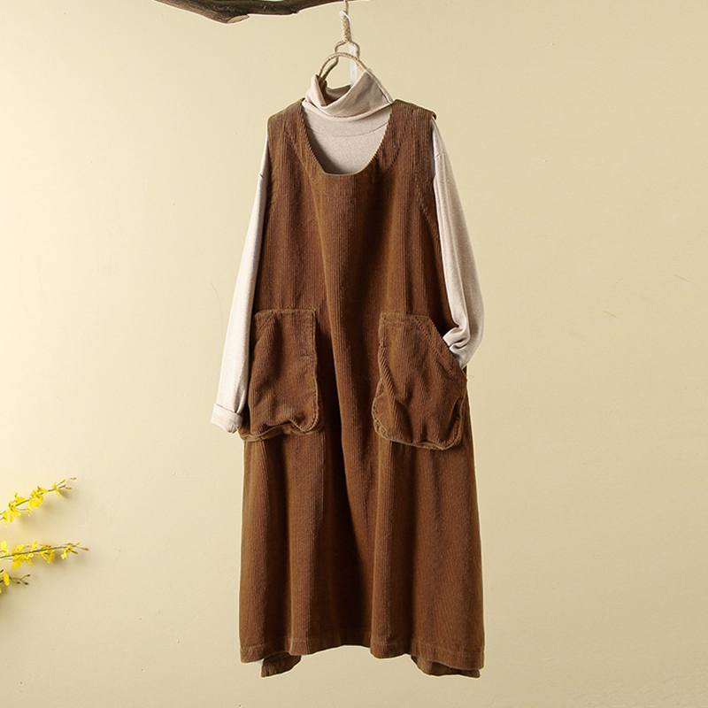 Autumn Vintage Corduroy Dress 2022 ZANZEA Women’s Sundress Casual Sleeveless Overalls Dress Female O Neck Vestidos alx