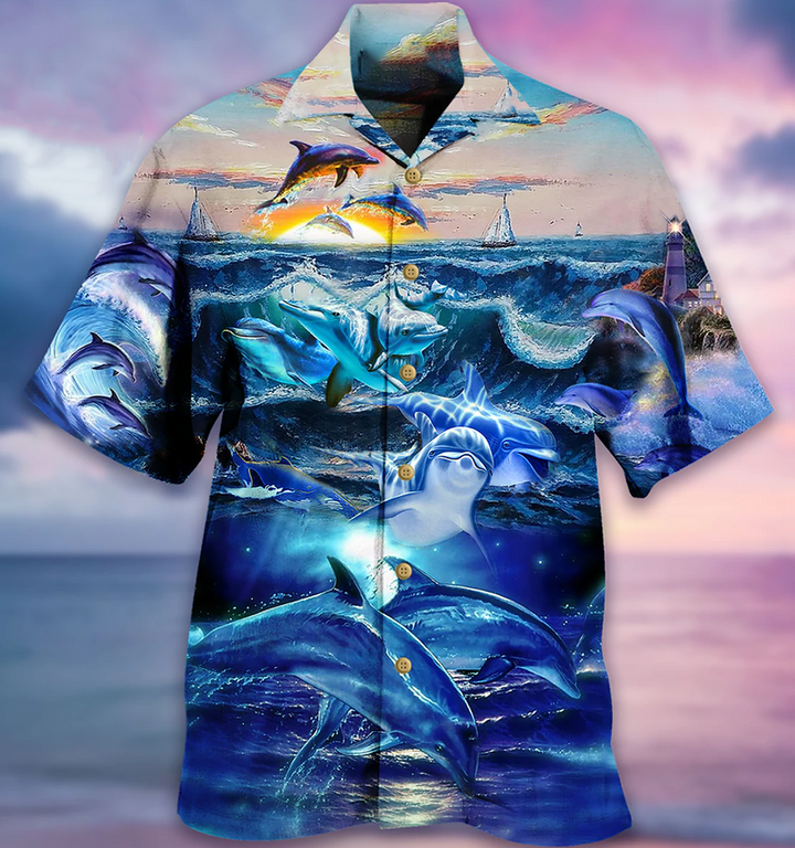 Dolphin Love Ocean Love Human Hawaiian Shirt 3D