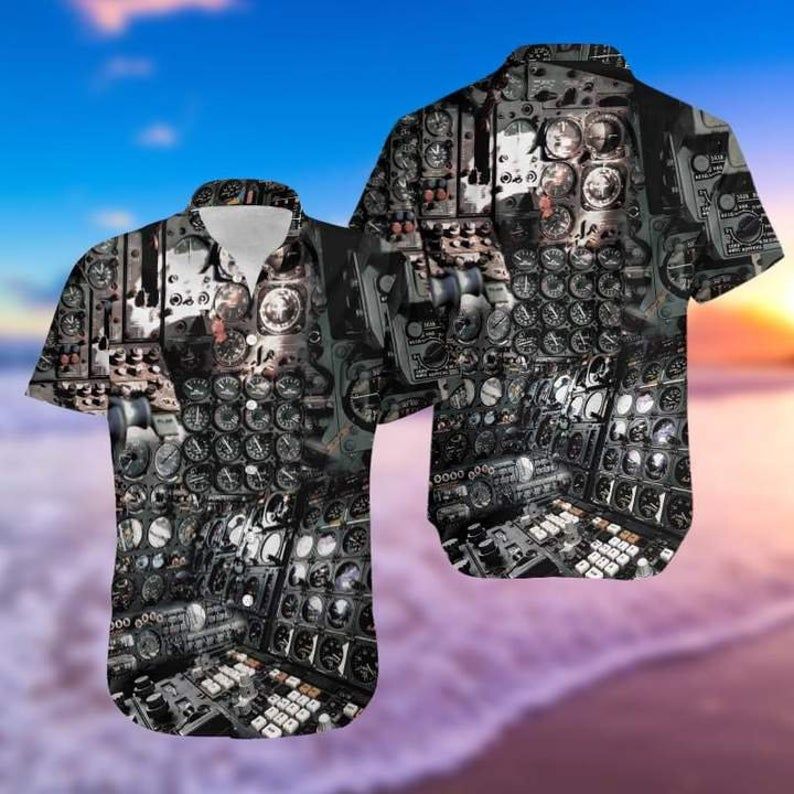 Cockpit Airplane Pilot Black Unique Design Hawaii Shirt Ha73992