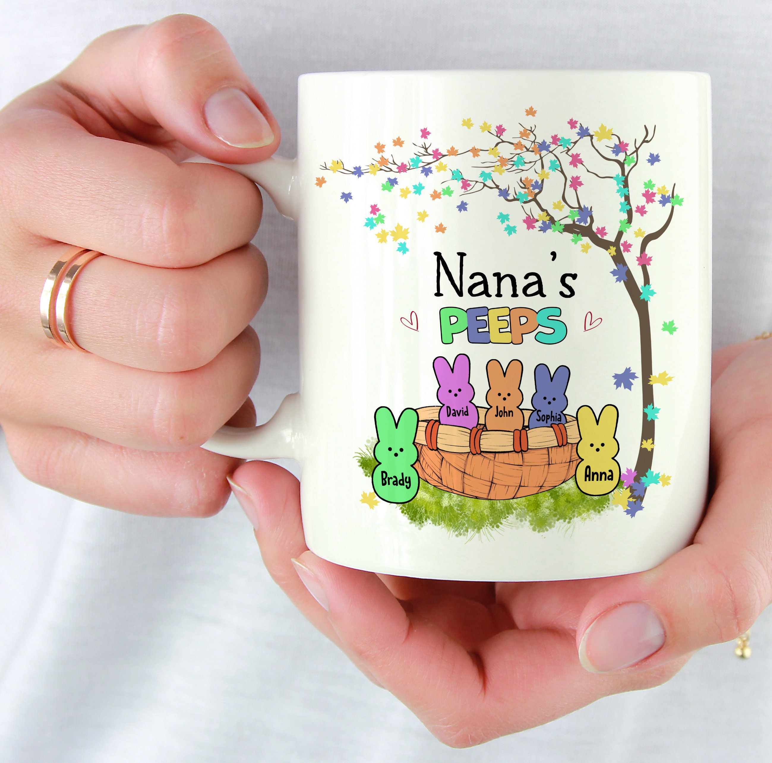 Personalized Easter Nana Peeps Mug, Jesus Easter Day Gifts, Cute Mommy Easter Mug, Mother’s Day Gift, Gift For Mom, Grandma, Gift From Kids.