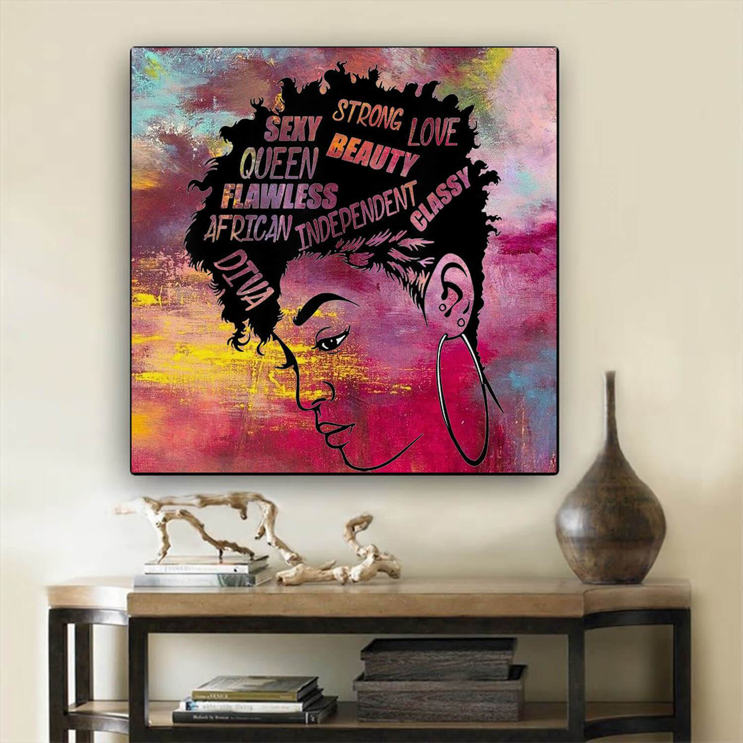 African American Art On Canvas Strong Black Woman Queen Afro Hair Afrocentric Inspired Home Decor