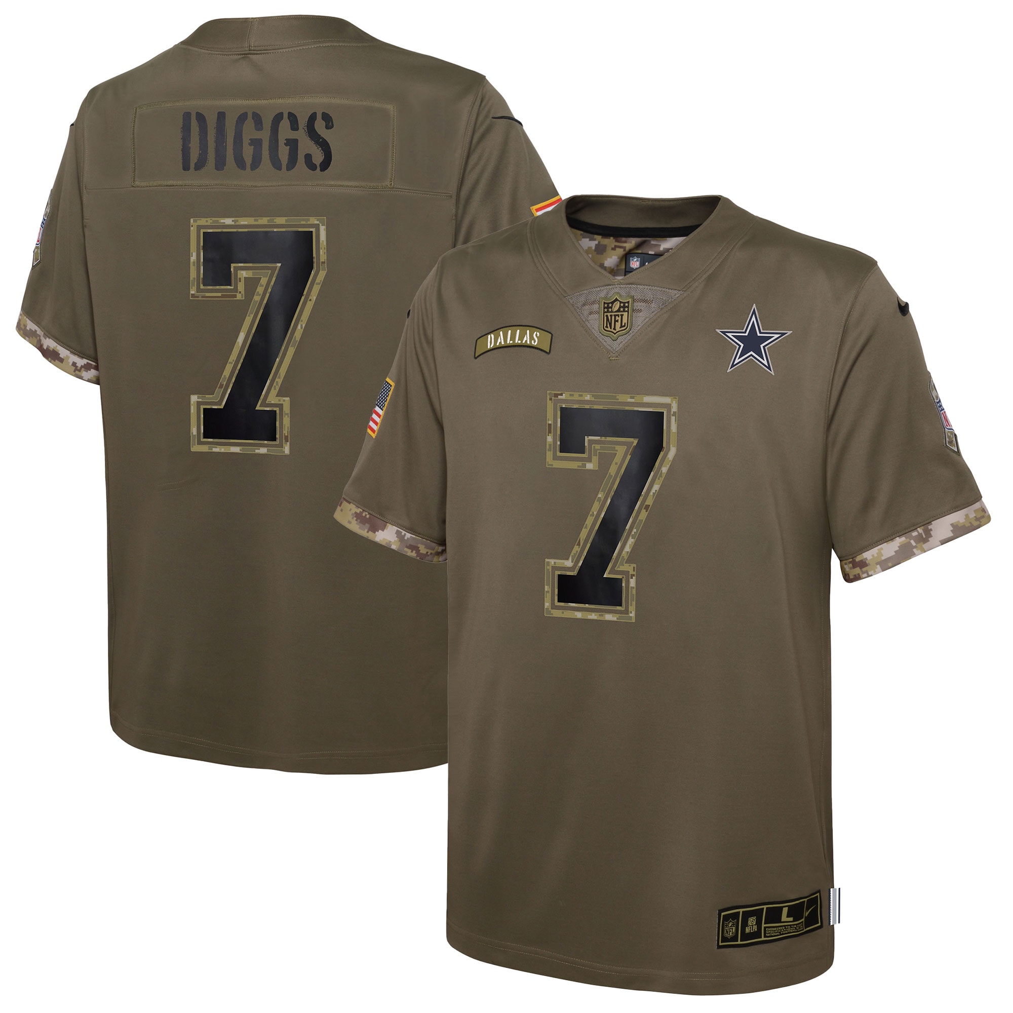 Youth Dallas Cowboys Trevon Diggs Olive 2022 Salute To Service Player Limited Jersey