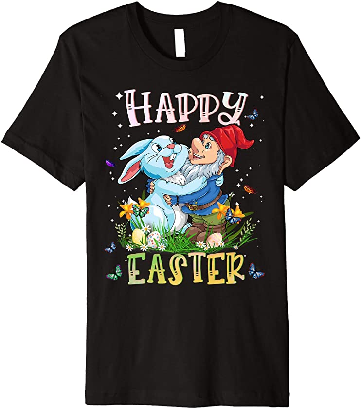 Cute Gnome Hugs Bunny Happy Easter Egg Hunting Gnomes Gift Premium T-Shirt