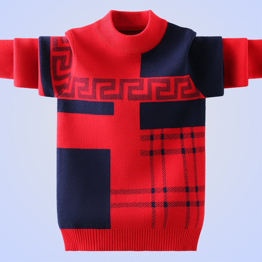 Winter Cotton Products Boy’s Sweater O-Neck Pullover Knitting Sweater Kids Clothes Children Sweater 6-16T Keep Warm alx