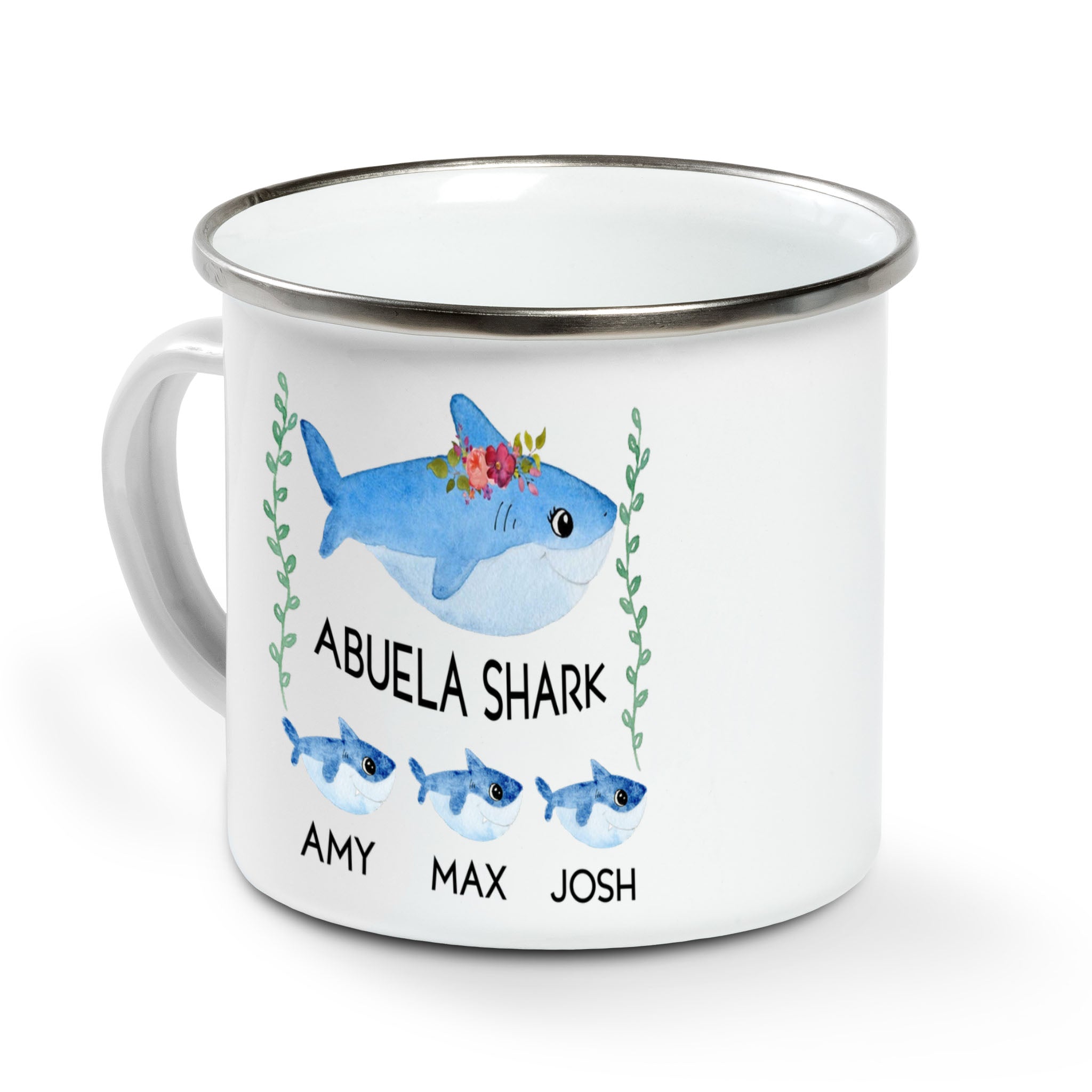 Abuela Sharks Personalized Enamel Mug, Gift For Mexican Mom, Mexican Mothers Day Gifts