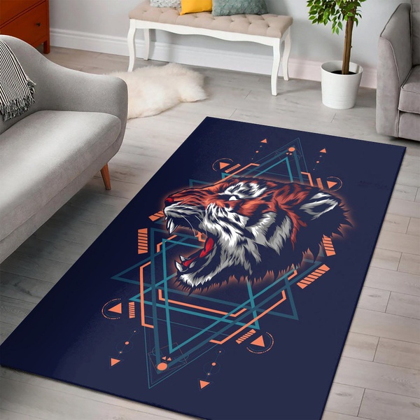 Tiger Sacred Geometry Area Rug For Christmas Living Room Rug Family Gift US Decor