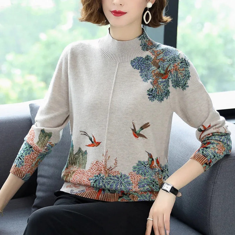 2022New Autumn Winter Middle-aged Women Swester Casual Half Turtleneck Cashmere Sweater Female Thick Knitted Jumper Mother Dress alx