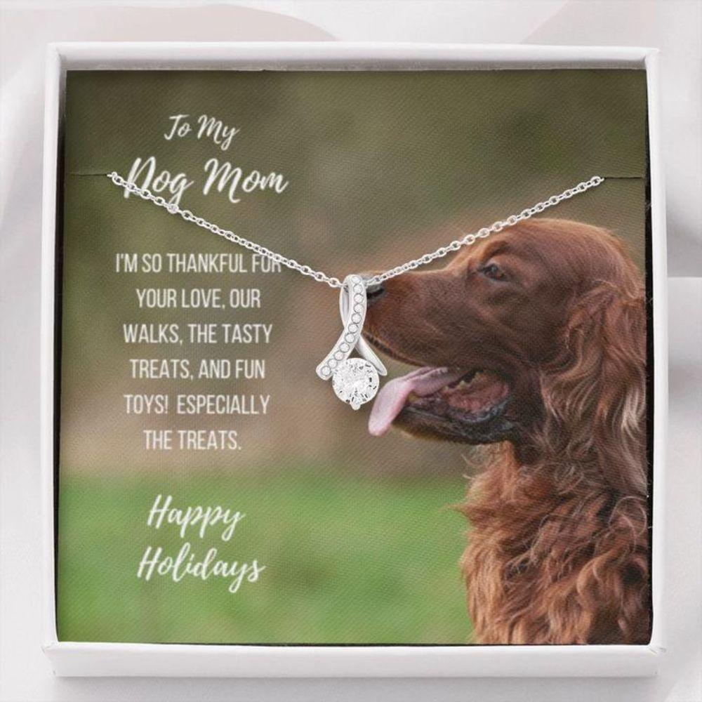 Dog Happy Holidays Gift Irish Setter Dog Mom – Mother Petite Ribbon Necklace 0921