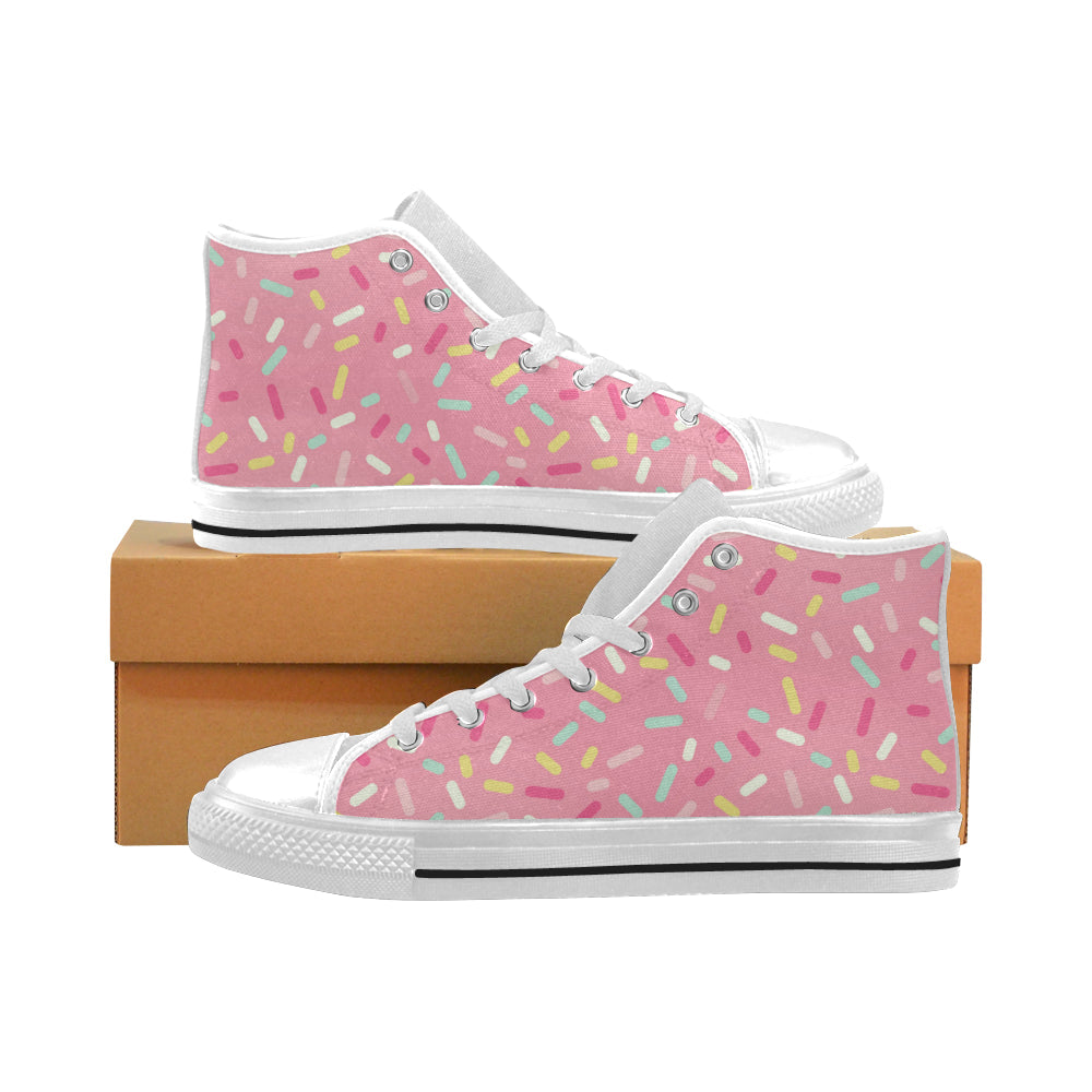 Pink Donut Glaze Candy Pattern Men’S High Top Canvas Shoes White Gift For Men Women