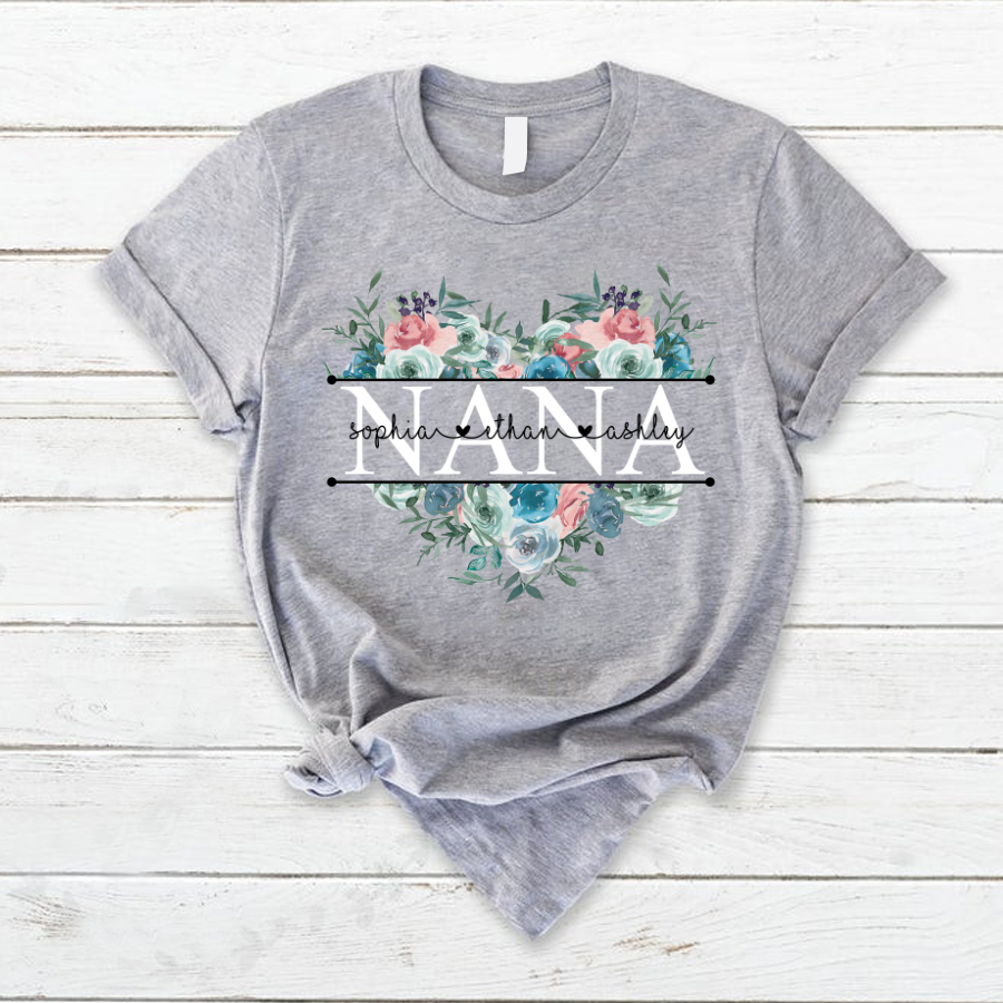 Pestel Peony Rose Nana And Grandkids T-Shirt