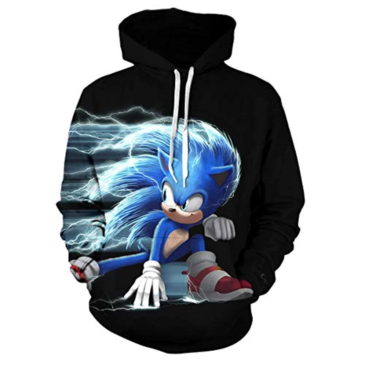 Cartoon Games Sonic Hoodie – Running Sonic the Hedgehog 3D Print Black Unisex Pullover Hoodie for Teens