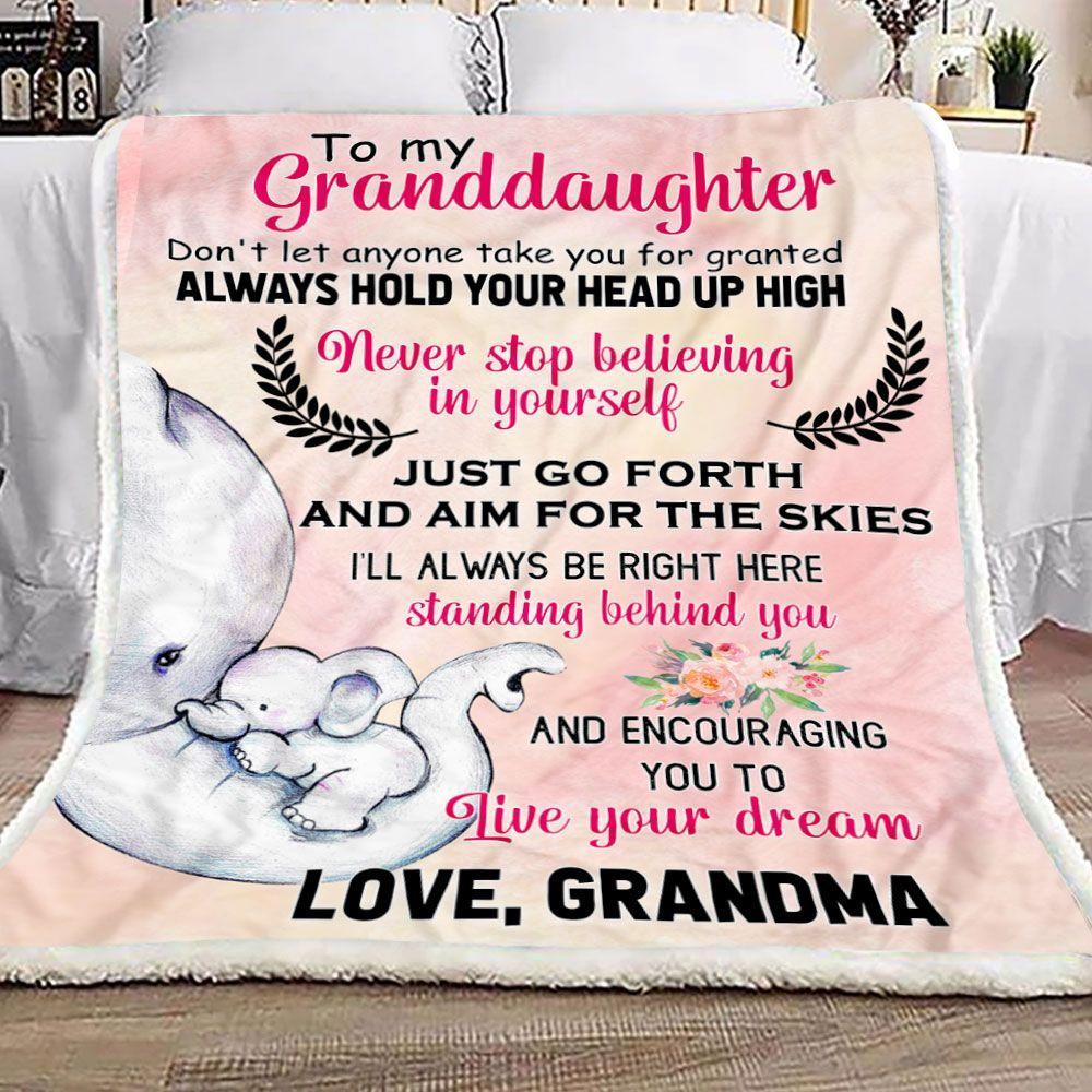 Grandma To Granddaughter Elephant Personalized Custom Name Text Fleece Blanket Print 3D, Unisex, Kid, Adult | Gift For Granddaughter