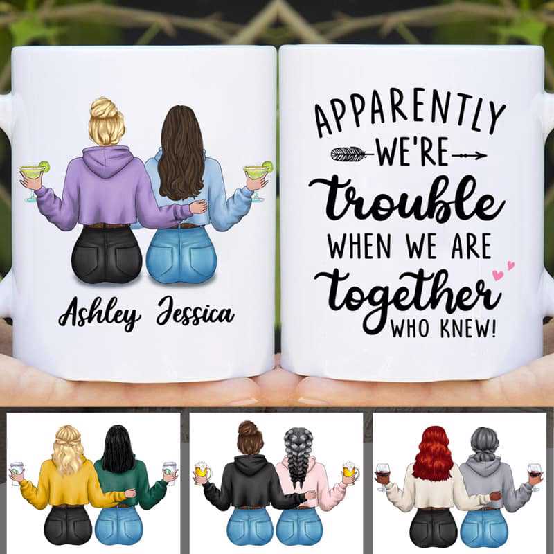 We‘Re Trouble Besties Modern Girls Back View Personalized Mug