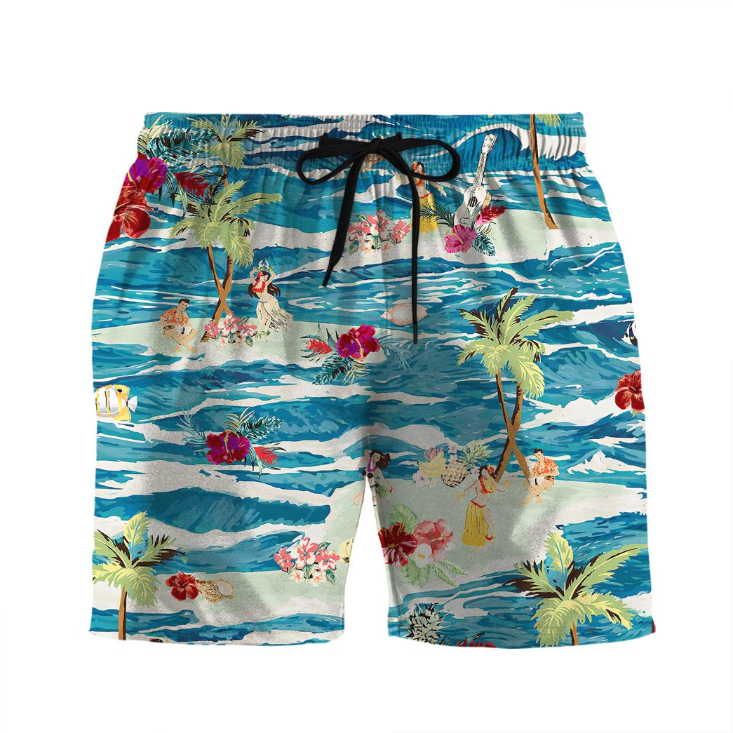 Gearhumans Gearhuman Vintage Hawaiian Custom Beach Shorts Swim Trunks Ha90104