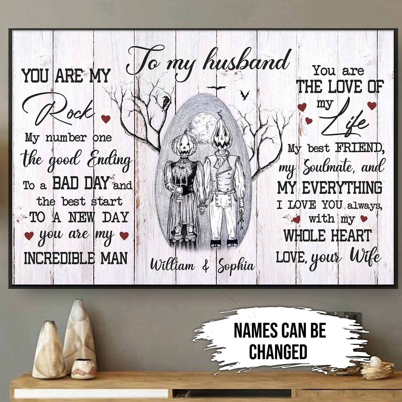 Pumpkin Husband And Wife Personalized Horizontal Poster, Gift For Couple, Halloween Gift