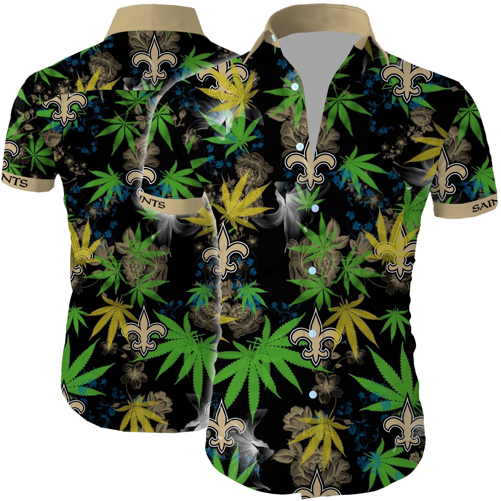 Beach Shirt New Orleans Saints Cannabis All Over Printed Hawaiian Shirt White Men Women Beach Wear Short Sleeve Hawaii Shirt