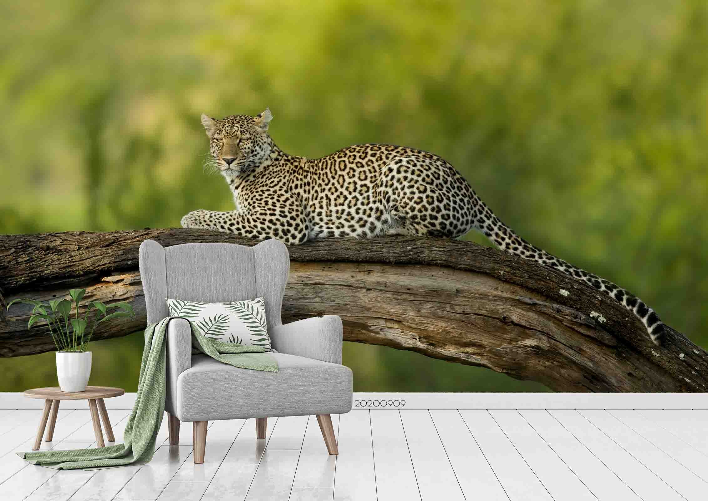 3D Green Forest Leopard Animal Wall Mural Wallpaper Lxl