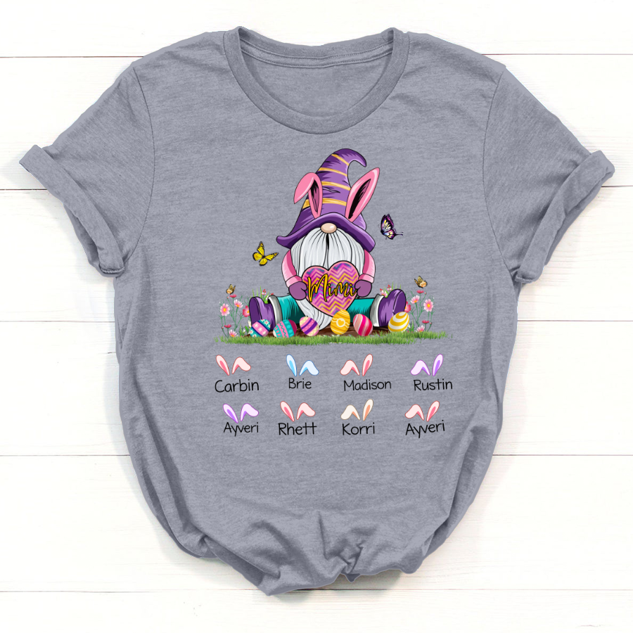 Gnome Bunny Mimi Custom Names T-Shirt