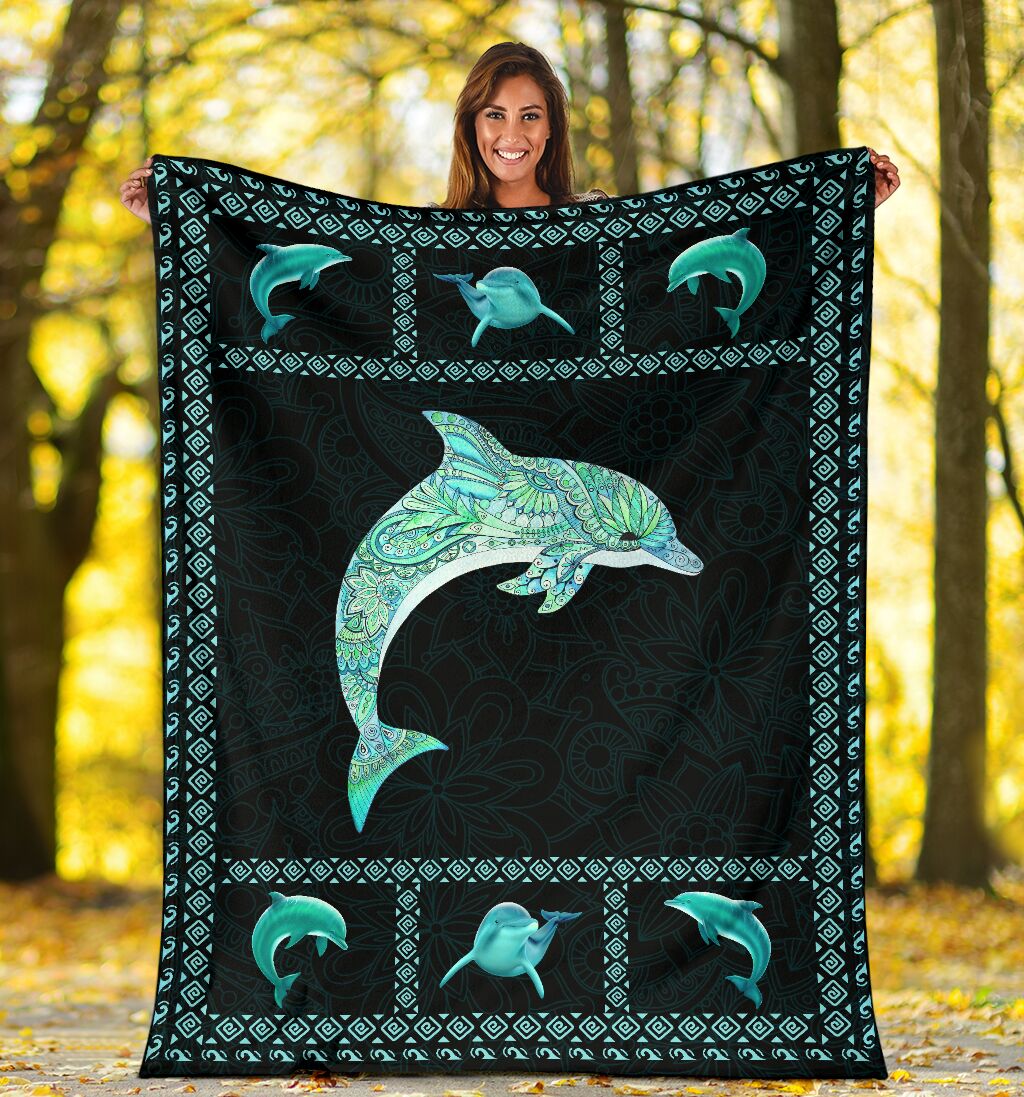 Dolphin Mandala Fleece Blanket Dolphin Animal Sea Blanket