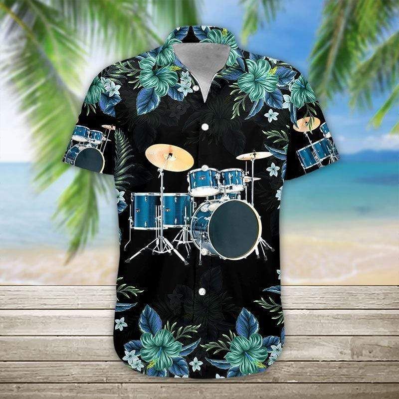 Discover Cool Blue Drum Tropical Hibiscus Hawaii Aloha Shirts Ha70787