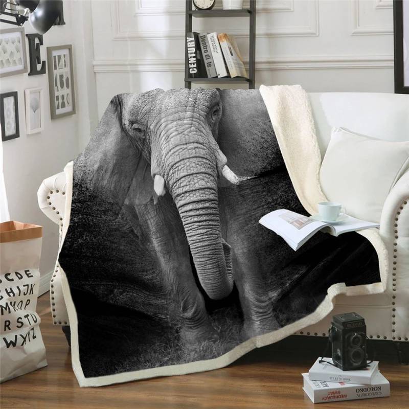 Black And White Elephant CLH2511043F Sherpa Fleece Blanket