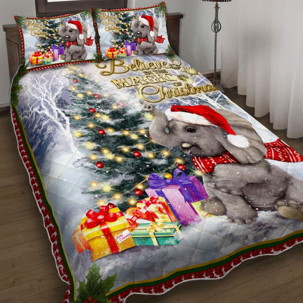 Believe In The Magic Of Christmas Elephant Christmas Hh157 Iaqe Quilt Bedding Set